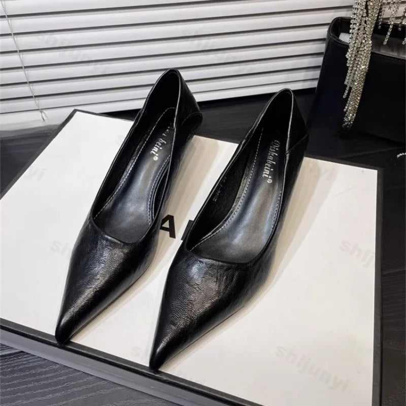 Leather Pointed Elegant French Heels