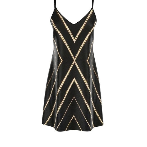 Vela Silk Slip Dress in Striped Shibori