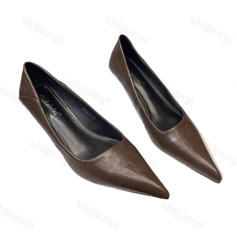 Leather Pointed Elegant French Heels