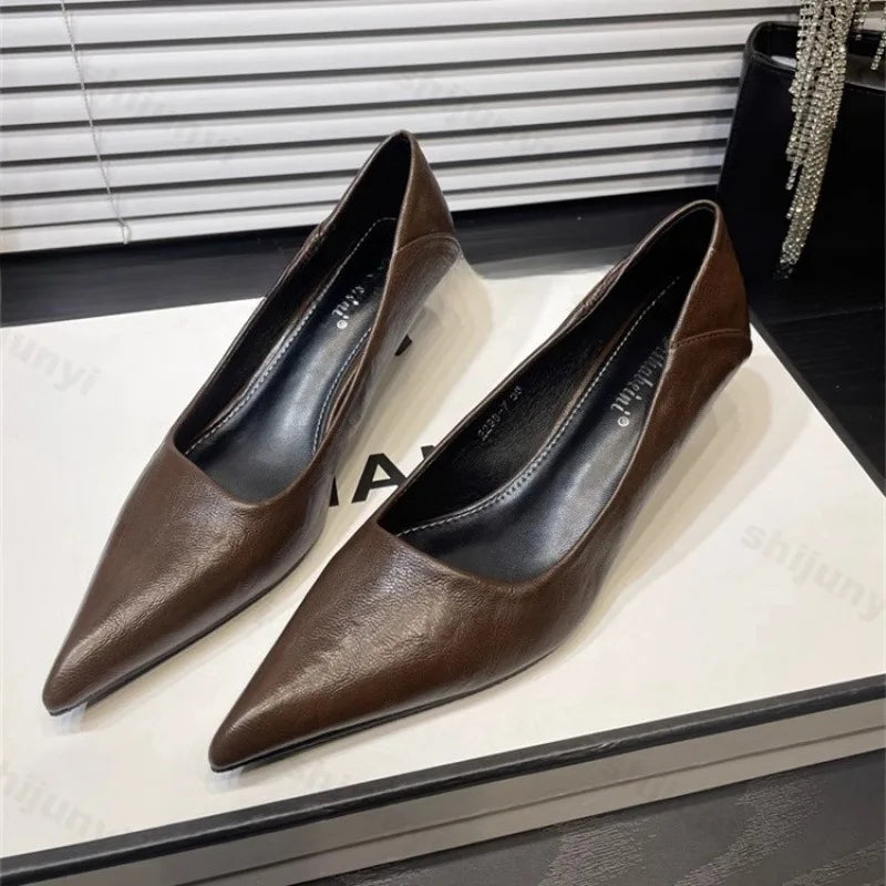 Leather Pointed Elegant French Heels