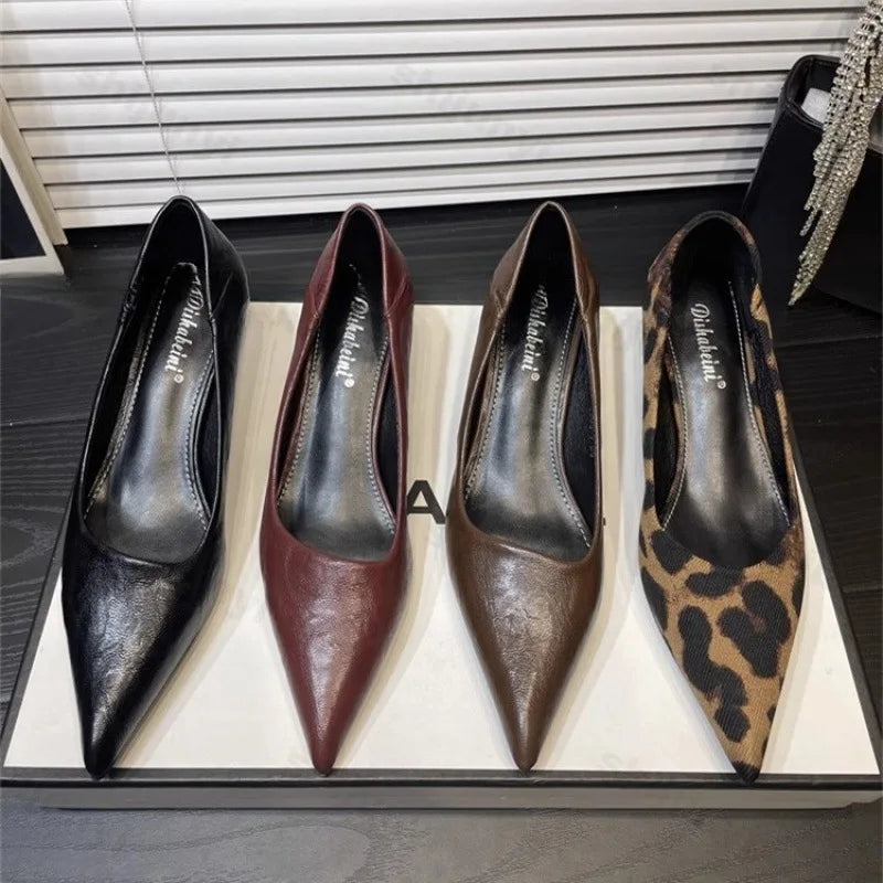 Leather Pointed Elegant French Heels